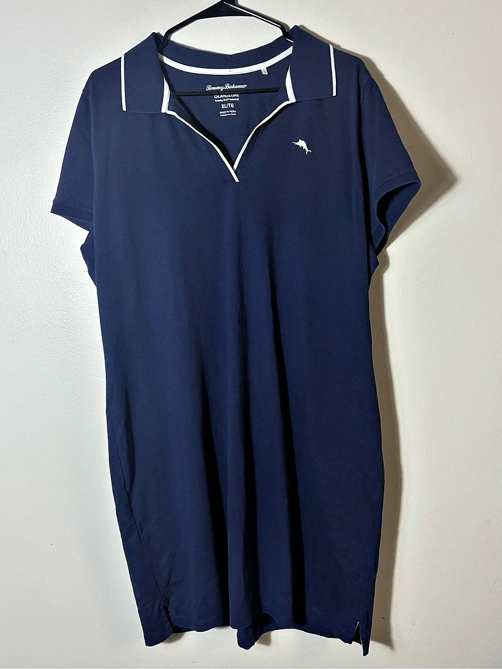 Tommy Bahama Navy Blue Collared Womens Polo Shirt Dress Size XL Island Zone
